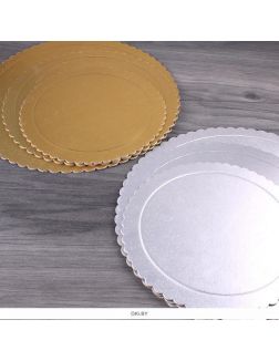 Поднос для торта одноразовый картонный 20,5; 25,5; 30,5см в наборе 3 шт. (цвет серебро, золото)