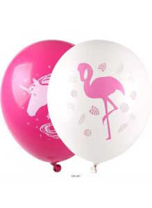Шар воздушный 12 с рисунком «Единорог и фламинго»