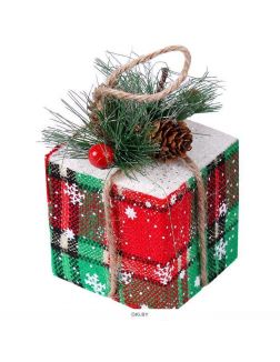 Подвеска новогодняя «Подарок» 3шт принт клетка
