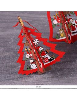 Подвеска новогодняя дерев. «Ассорти» 3D красная