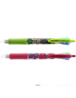 Ручка автоматическая 4-х цветная Darvish корпус с резиновым держателем ассорти с рисунком бабочка