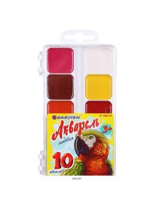 Краски акварельные Darvish «Попугай» 10 цв, медовые б/к пластиковая упаковка