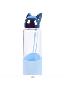Бутылка для воды 350мл «Кошка» (стекло, пластмасса, силикон) цвет ассорти