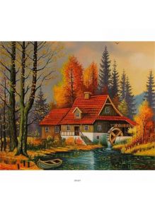 Домик в осеннем лесу - живопись по номерам на подрамнике 40х50 см (Azart)
