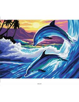 Дельфины на закате - живопись по номерам на картоне 30х40см, Azart