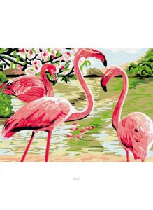 Фламинго - живопись по номерам на картоне 30х40см, Azart