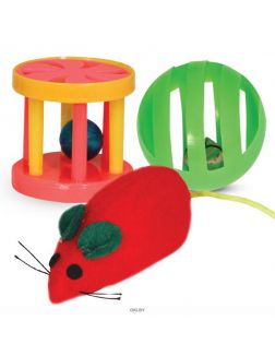Набор игрушек для кошек (мяч, мышь, барабан) XW0316