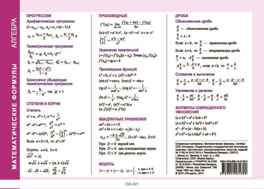 Подробная алгебра. Основные формулы Алгебра 9 класс. Основные формулы алгебры 7-9 класс. Формулы потматематике. Справочные материалы по алгебре.