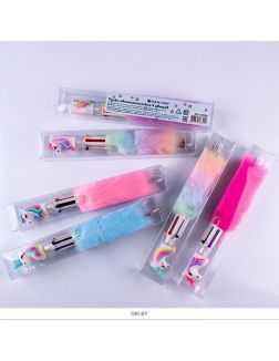 Ручка автоматическая 6-ти цветная «Darvish» корпус единорог с мехом