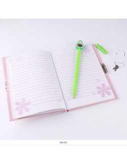 AVOCADO - блокнот 13х18 см подарочный с замочком и ручка гелевая,50 л. , линейка, 4 вида