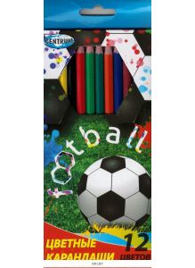Карандаши цветные пластиковые, 12 цветов «Футбол», длина 177 мм, трехгранные, в картонной упаковке с европодвесом