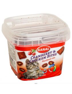 Sanal Лакомство для кошек Cranberry & Chicken Bites «Подушечки с клюквой и курицей» 75 г