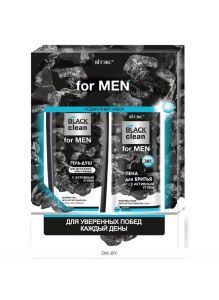 Набор подарочный (ПЕНА ДЛЯ БРИТЬЯ 250 мл + ГЕЛЬ-ДУШ для волос тела и бороды 400 мл) BLACK CLEAN FOR MEN