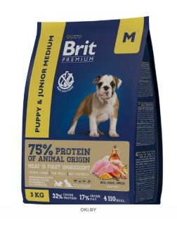 Brit сухой корм для щенков Premium Puppy and Junior Medium курица 3 кг
