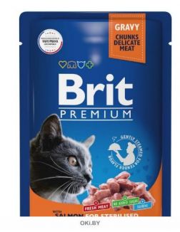 Brit влажный корм для кошек Premium Sterilised Salmon лосось в соусе 85 г