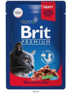 Brit влажный корм для кошек Premium Beef Stew & Peas говядина и горошек 85 г