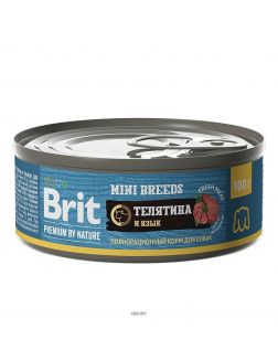 Brit | Консервы для взрослых собак мелких пород Premium by Nature  с телятиной и языком 100 г
