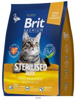 Brit Premium | Корм сухой для взрослых стерилизованных кошек с уткой и курицей Sterilized Duck and Chicken, 8 кг
