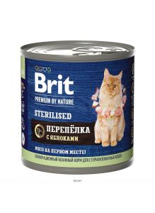 Brit | Консервы для стерилизованных кошек Premium by Nature с мясом перепёлки и яблоками 200 г