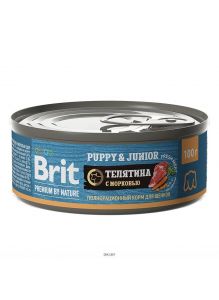 Brit | Консервы для щенков всех пород Premium by Nature с телятиной и морковью 100 г