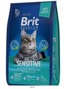 Brit Premium | Корм сухой для взрослых кошек с чувствительным пищеварением с ягненком и индейкой Sensitive, 8 кг