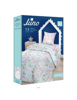 Комплект постельного белья 1. 5 бязь «Juno» (70х70) рис. 13249-1/13250-1 Сказочные единороги