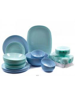Набор посуды стеклокерамический «Diwali turquoise/blue» 38 предметов: 18 тарелок 19/20/25 см, 7 салатников 12/21 см, 6 чашек с блюдцами 220 мл, блюдо 35 см