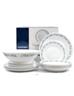 Набор посуды стеклокерамической «Jive» 19 предметов: 18 тарелок 19,6/22,5/25 см, салатник 27 см (арт. Q1677, код 231706)