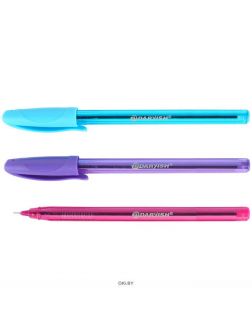 Ручка шариковая синяя 3D Color на масляной основе корпус цветной прозрачный трёхгранный (DV-13228)