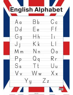Английский алфавит. Образцы письменных букв (настенный плакат, в цвете флага)